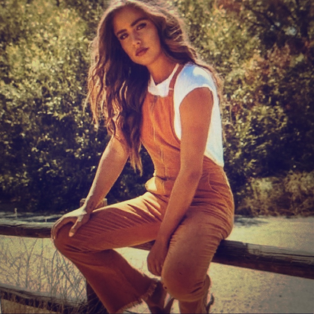 Orange corduroy overalls
